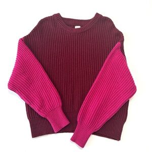 A New Day Women's Chunky Knit Sweater Pink & Burgundy Colorblock Size XL